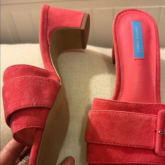 Draper James Wendy Coral Red Suede Heels Sandals Mules - Picture 5 of 8